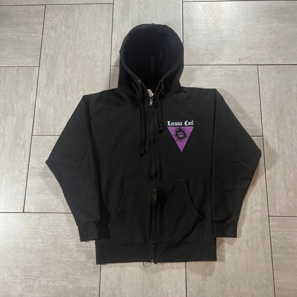 Lacuna Coil Band Hoodie Mens Size M Black Purple Eye Skeletal Graphic Full Zip